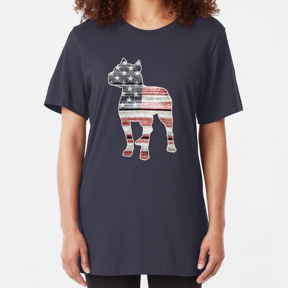 Patriotic Pitbull, American Flag Slim Fit T-Shirt