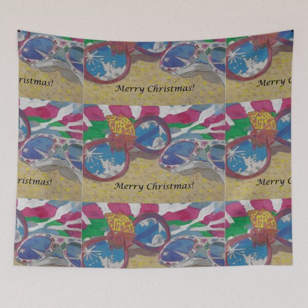 Item preview, At the Beach Christmas Sunglasses Lying on the Sand with a Hermit Crab and Beach Towel with Text designed and sold by AliCatOriginals.