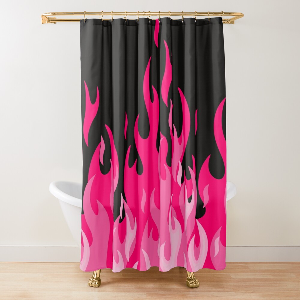 Pink Flame Retro Shower Curtains Y2K Aesthetic for Bathroom 90s