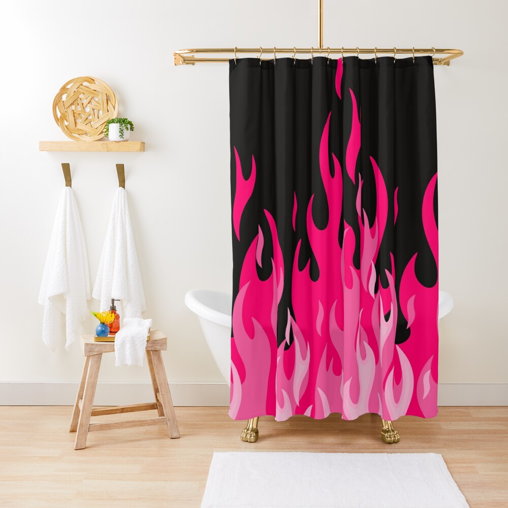 Pink Flame Retro Shower Curtains Y2K Aesthetic for Bathroom 90s