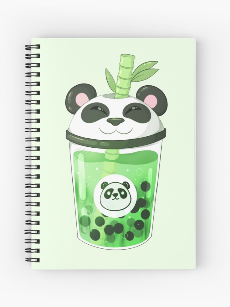 Cahier à spirale for Sale avec l'œuvre « Bubble Tea avec un chat