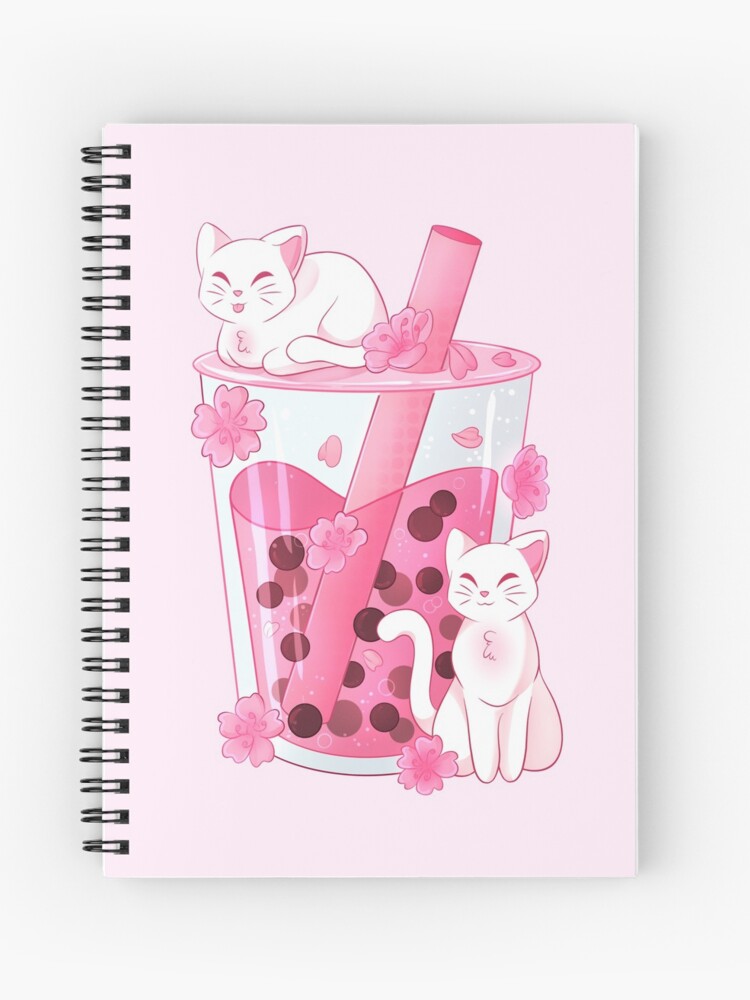 Cahier à spirale for Sale avec l'œuvre « Bubble Tea avec un chat