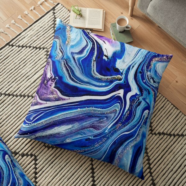 Royal Blue and Purple Fluid Acrylic Painting Floor Pillow