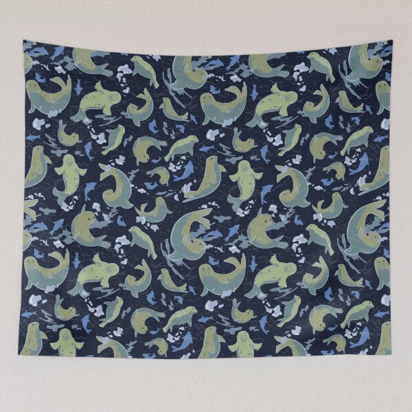 Item preview, Playful Seals Deep Blue designed and sold by kittyartstudio.