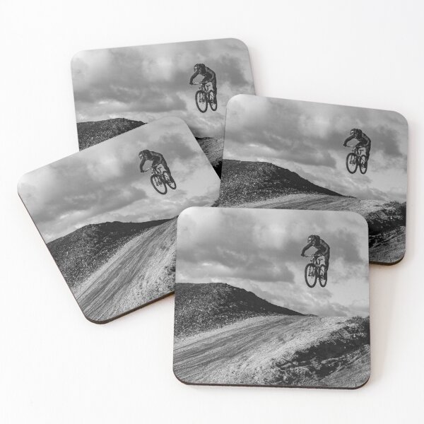 Item preview, Sports - MTB mountainbike jump on a dirt track  in black & white designed and sold by Johan Opdenacker.