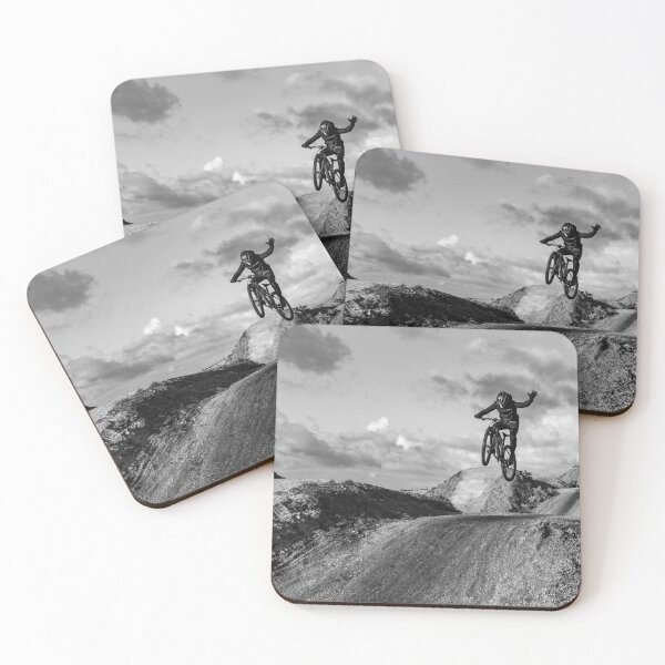 Item preview, Sports - MTB mountainbike one hand jump on a dirt track  in black & white designed and sold by Johan Opdenacker.
