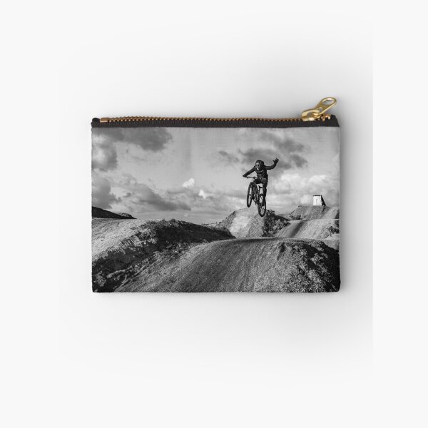 Item preview, Sports - MTB mountainbike one hand jump on a dirt track  in black & white designed and sold by Johan Opdenacker.