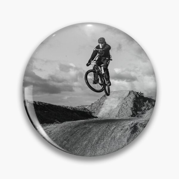 Item preview, Sports - MTB mountainbike side jump on a dirt track  in black & white designed and sold by Johan Opdenacker.