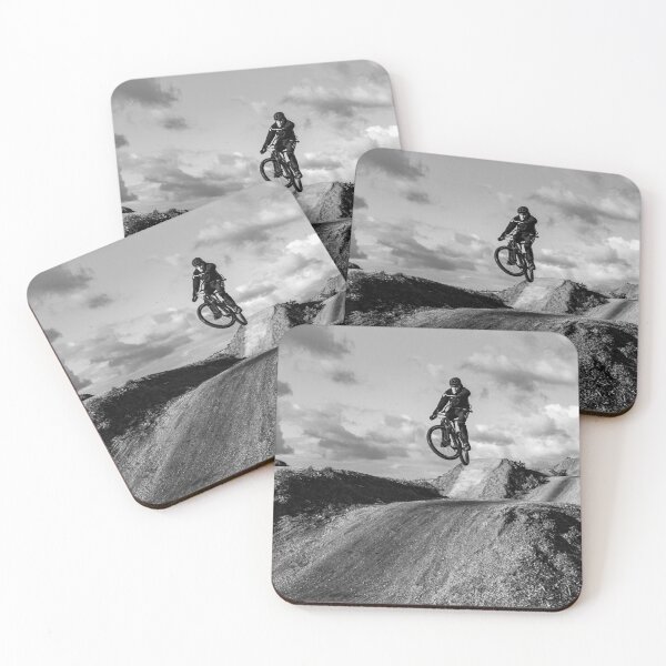 Item preview, Sports - MTB mountainbike side jump on a dirt track  in black & white designed and sold by Johan Opdenacker.