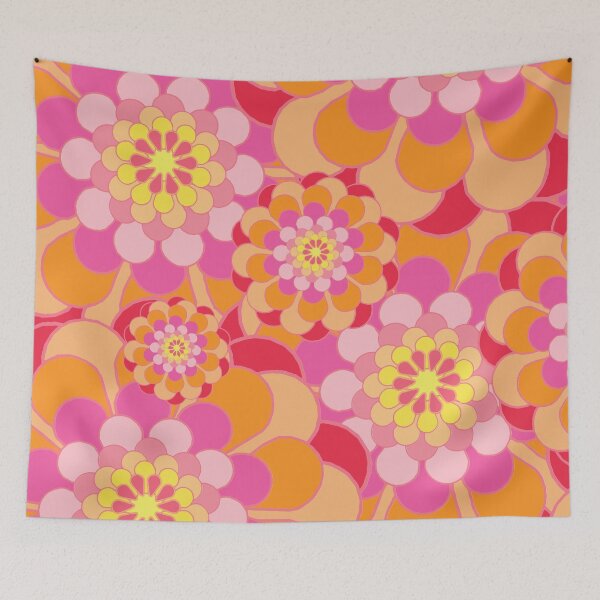 Item preview, Groovy Psychedelic Feminine Hippy Pink Orange Floral Pattern designed and sold by GeekHeadDesigns.
