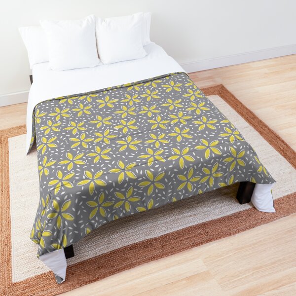 Pantone 2021 colours, Ultimate Gray and Illuminating, yellow flowers and white flecks Comforter