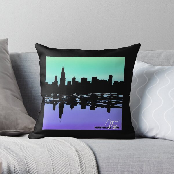 Chicago Green and Purple Gradient Skyline Throw Pillow