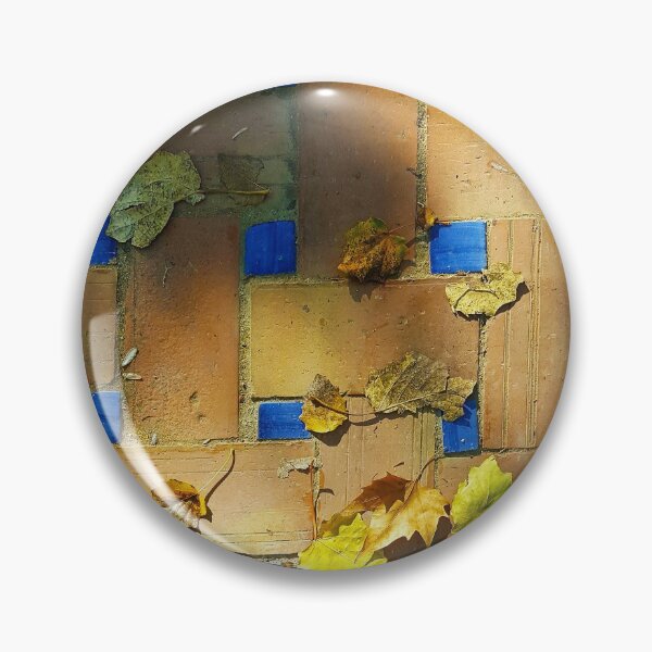 Item preview, Red brick and deep blue tiles with autumn leaves in evening sunlight. designed and sold by janesg.