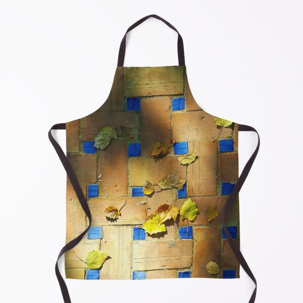 Item preview, Red brick and deep blue tiles with autumn leaves in evening sunlight. designed and sold by janesg.