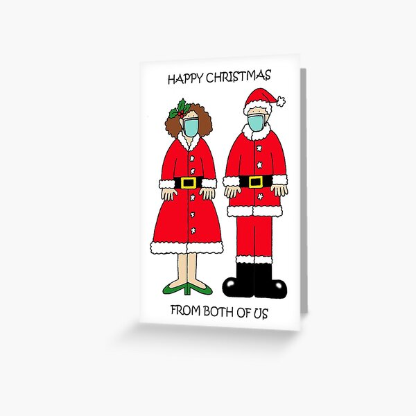 Covid 19 Happy Christmas From Both of Us Cartoon Couple Greeting Card