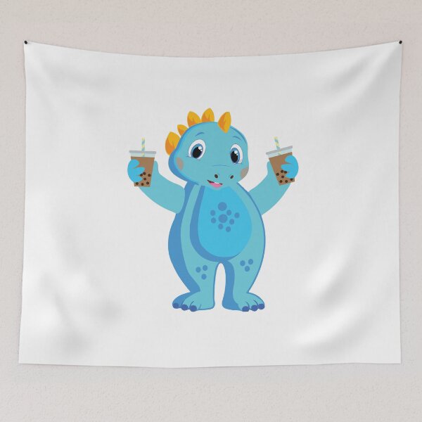Item preview, Cute Blue  Dinosuar Boba Holding 2 buble tea designed and sold by eucagarland.