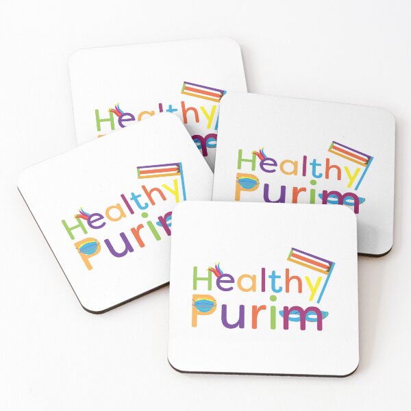 Item preview, Colorful healthy Purim greeting with grogger, mask, clown hat and face mask designed and sold by sigdesign.