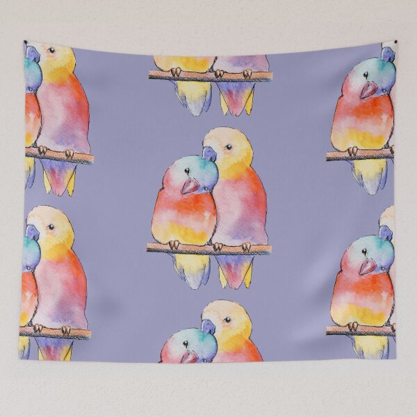 Item preview, Watercolor - Colorfull lovebirds (Lavender version)  designed and sold by Karolien Kenis.