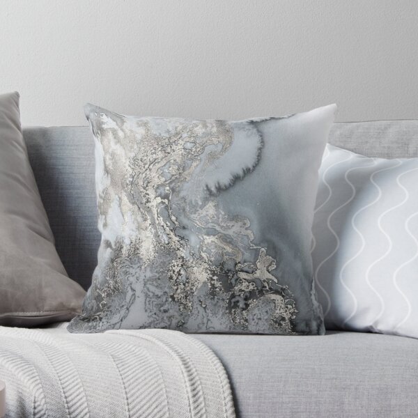 gray silver snow marble print Throw Pillow