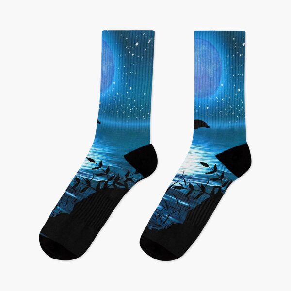 Item preview, Silhouette dolphin blue sunset designed and sold by AJSkinnerPrints.