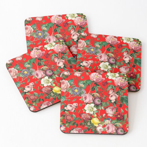Item preview, Vintage rose garden pattern red background cottagecore aesthetic designed and sold by PG Illustration.