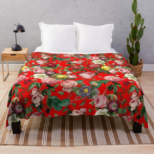 Item preview, Vintage rose garden pattern red background cottagecore aesthetic designed and sold by PG Illustration.