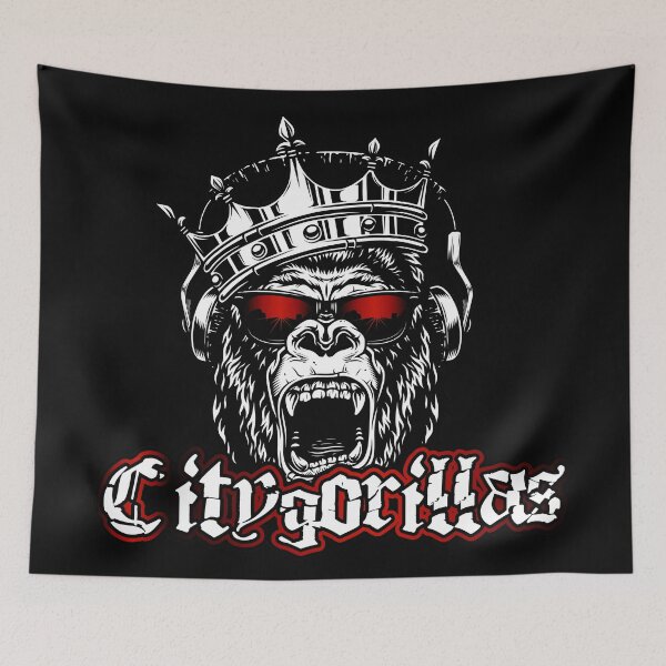 Item preview, City gorilla with crown, headphones and red sunglasses designed and sold by froggy-stylecom.