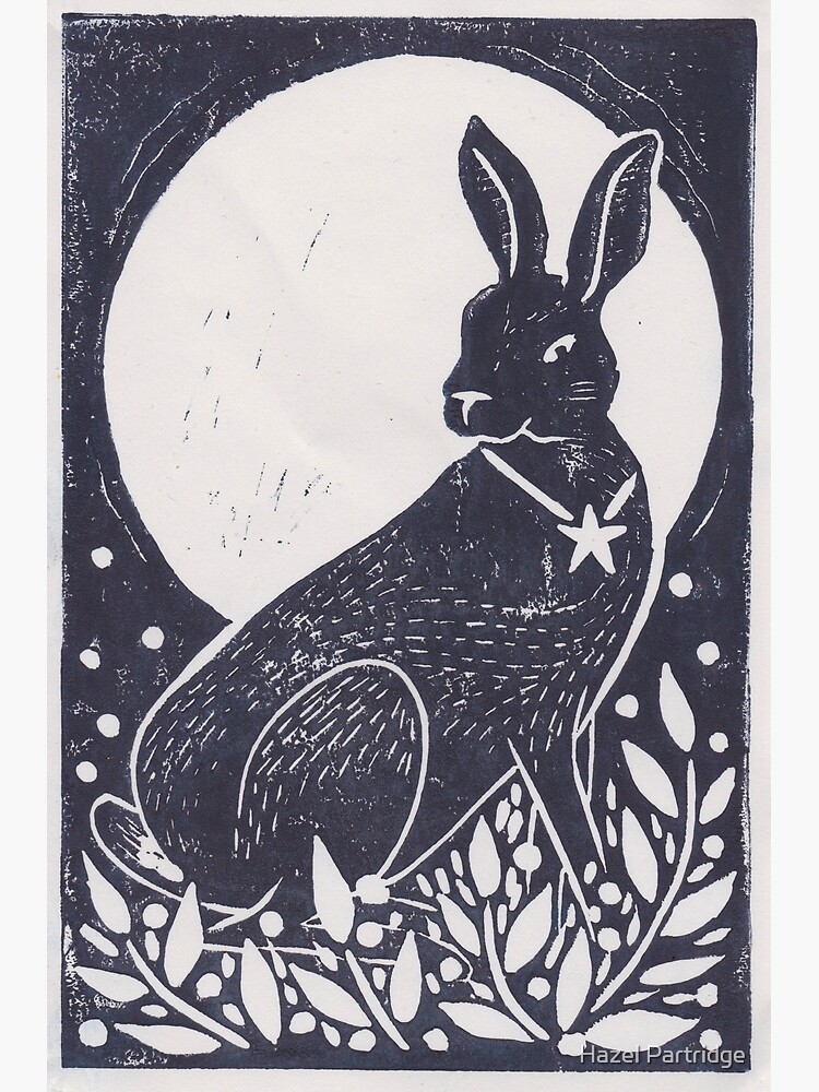 Hare and Moon Lino Print by HazelMorgan