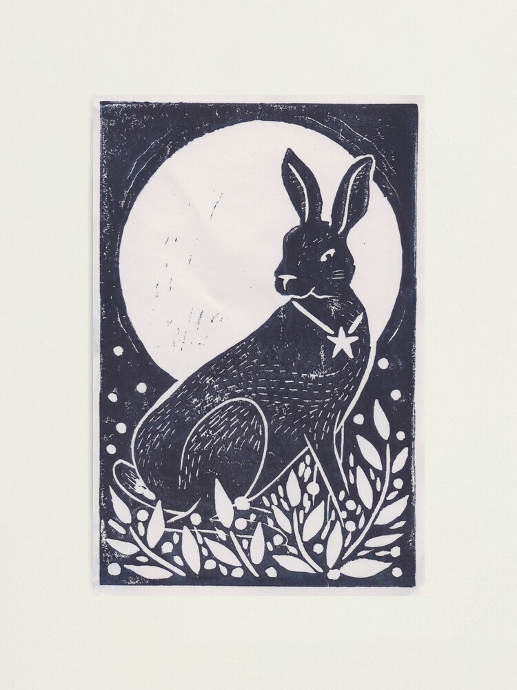 Alternate view of Hare and Moon Lino Print Photographic Print