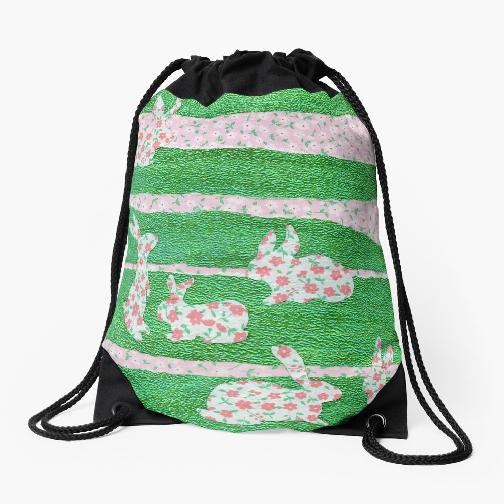 Bunnies in the Clover Drawstring Bag