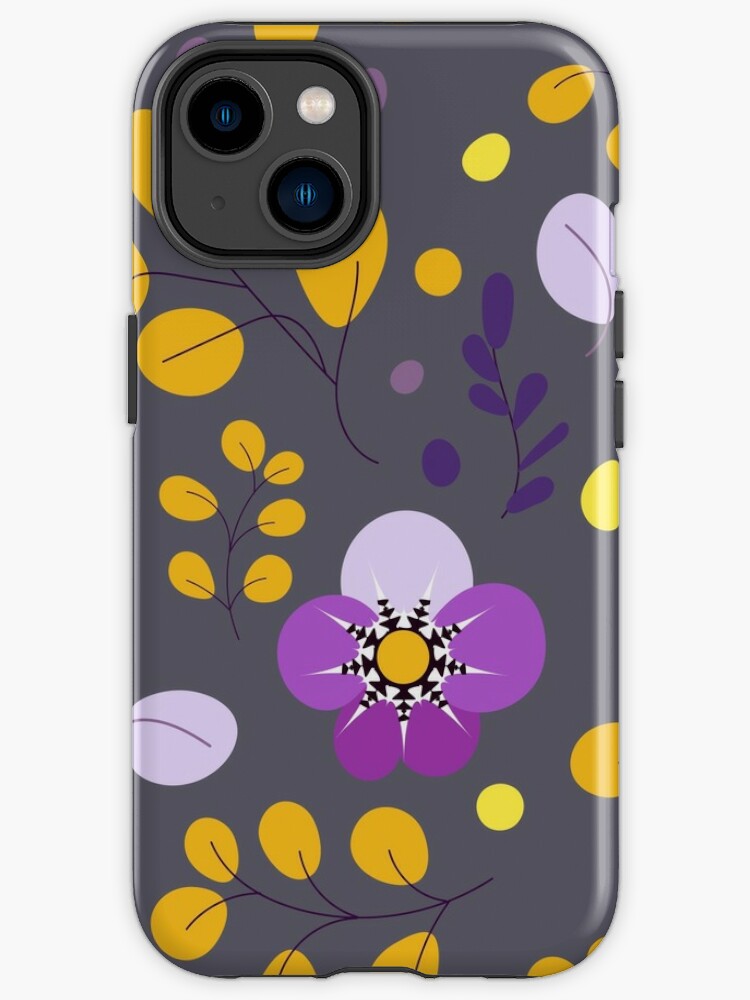 Thumbnail 1 of 4, iPhone Case, Purple flowers and gold leaves pattern with a dark background    designed and sold by Victoria Riabov.