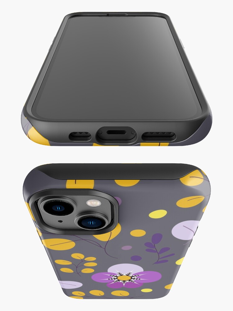 iPhone Case, Purple flowers and gold leaves pattern with a dark background    designed and sold by Victoria Riabov