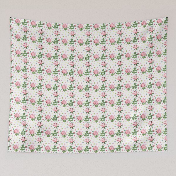 Item preview, seamless pattern with watercolor hand drawn pink roses and multicolor confetti on the white background designed and sold by linagaiaart.