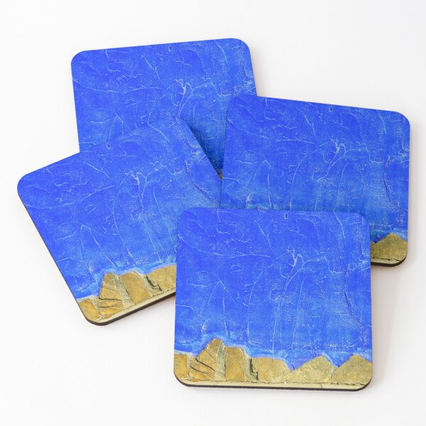 Item preview, Vivid blue rough plaster wall with random stone edge. designed and sold by janesg.