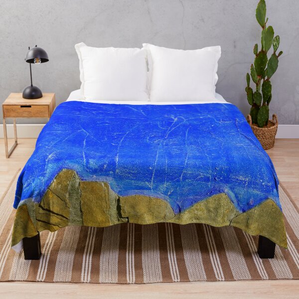 Item preview, Vivid blue rough plaster wall with random stone edge. designed and sold by janesg.