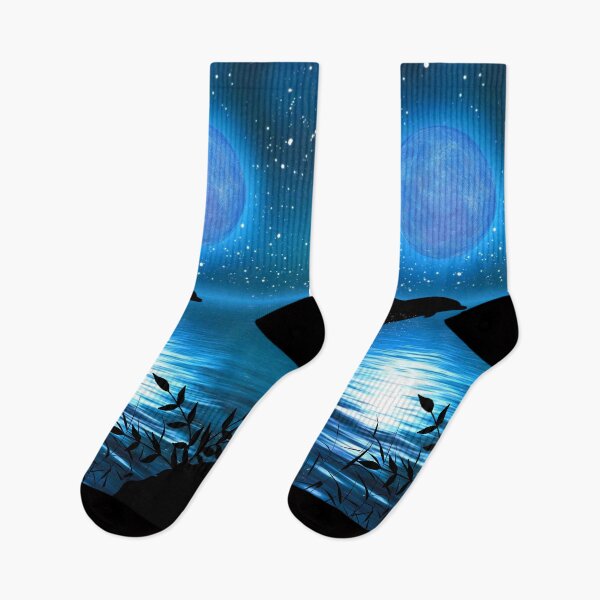 Item preview, Silhouette dolphin blue moon designed and sold by AJSkinnerPrints.