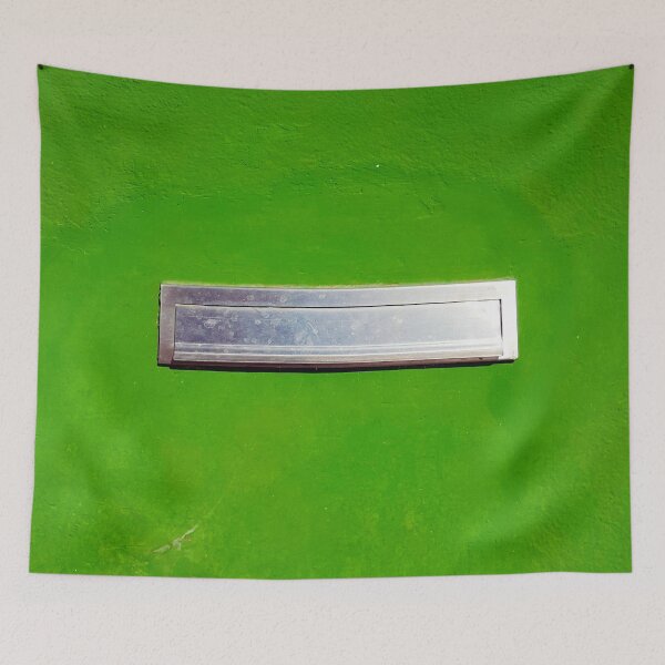 Item preview, Stainless steel letterbox in a vivid acid green plastered wall. designed and sold by janesg.