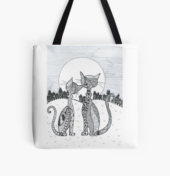 Doodle Cats "Moonlighting" All Over Print Tote Bag