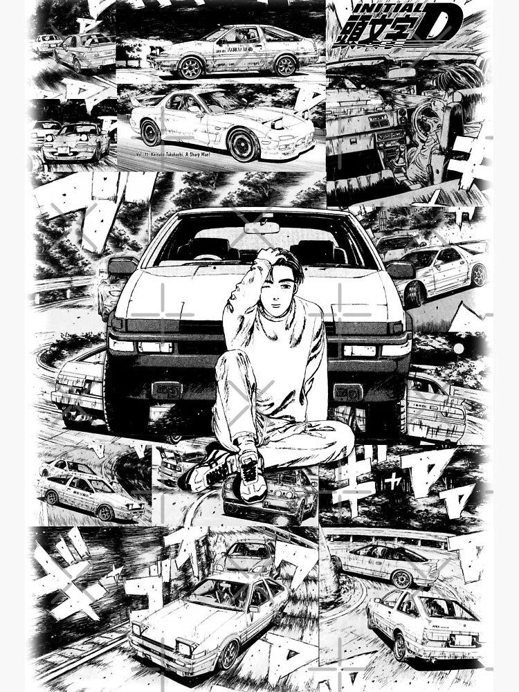 Initial D Style Manga Anime Black and White Japanese · Creative Fabrica