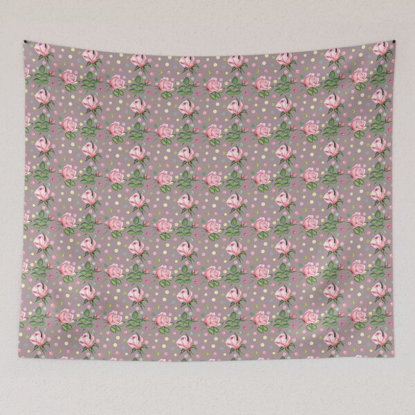 Item preview, seamless pattern with hand drawn watercolor pink roses and leaves and confetti on the vintage rose background. designed and sold by linagaiaart.