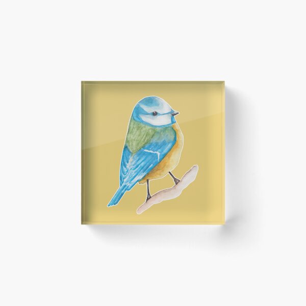 Item preview, Watercolor - Cute blue tit (Yellow background)  designed and sold by Karolien Kenis.