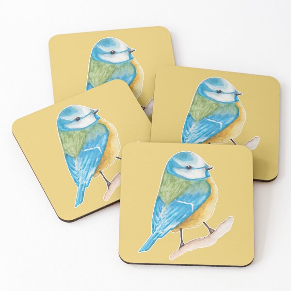 Item preview, Watercolor - Cute blue tit (Yellow background)  designed and sold by Karolien Kenis.