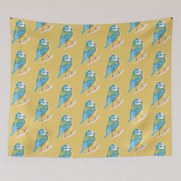 Item preview, Watercolor - Cute blue tit (Yellow background)  designed and sold by Karolien Kenis.