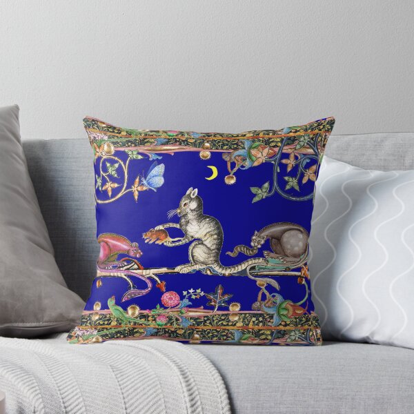 Item preview, WEIRD MEDIEVAL BESTIARY THREE HUNTER CATS AND MOUSE IN NIGHT BLUE designed and sold by BulganLumini.