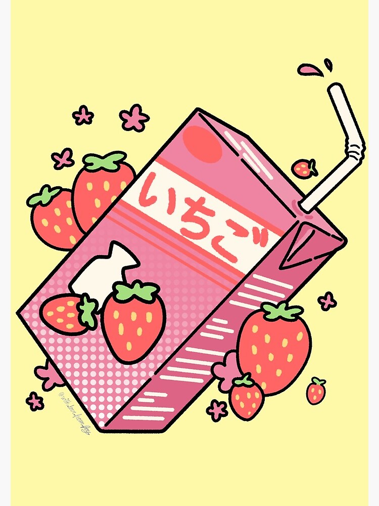 Kawaii Japanese Strawberry Milk Juice Digital Art Design  Spiral Notebook  for Sale by deepastelpink