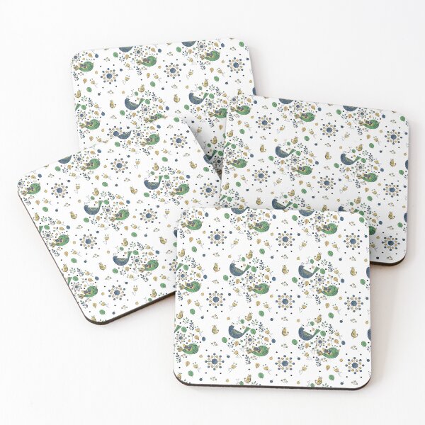 Item preview, Scandinavian Folklore Blue and Green Birds Pattern designed and sold by LotusArtStudio.