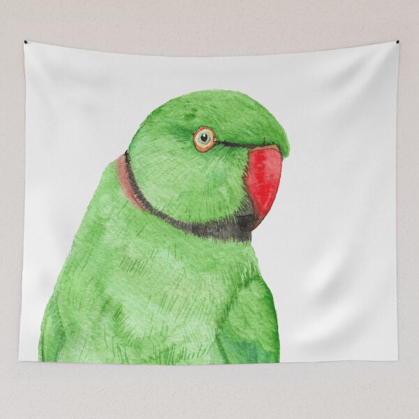 Item preview, Rose-ringed parakeet or ring-necked parrots watercolor - bird painting designed and sold by L'Atelier Oranjade.