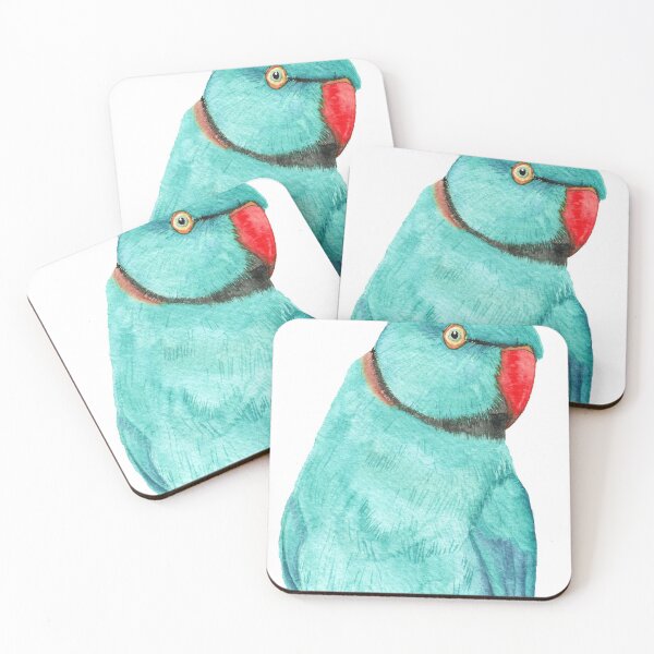 Item preview, Blue Rose-ringed parakeet or ring-necked parrots watercolor - bird painting designed and sold by L'Atelier Oranjade.