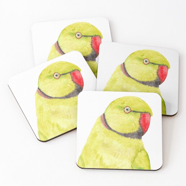 Item preview, yellow Rose-ringed parakeet or ring-necked parrots watercolor - bird painting designed and sold by L'Atelier Oranjade.