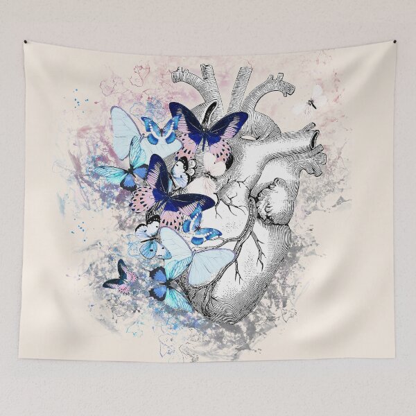 Item preview, Human Heart and blue butterflies, watercolor drawing designed and sold by Collagedream.